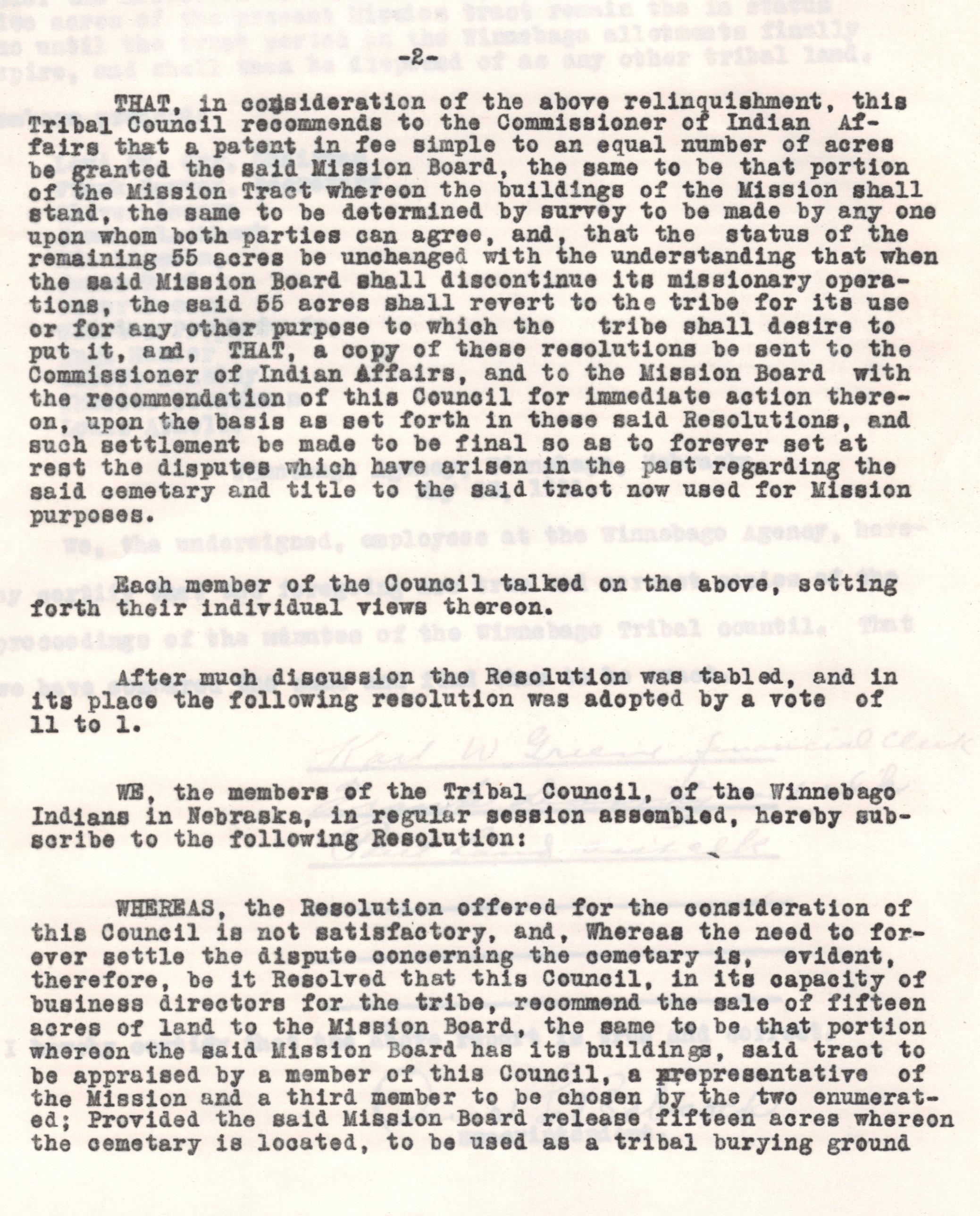 May 17, 1916: Tribal Council Minutes regarding cemetary land (2)